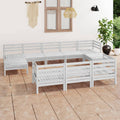 10-tlg. Garten-Lounge-Set Weiß Massivholz Kiefer