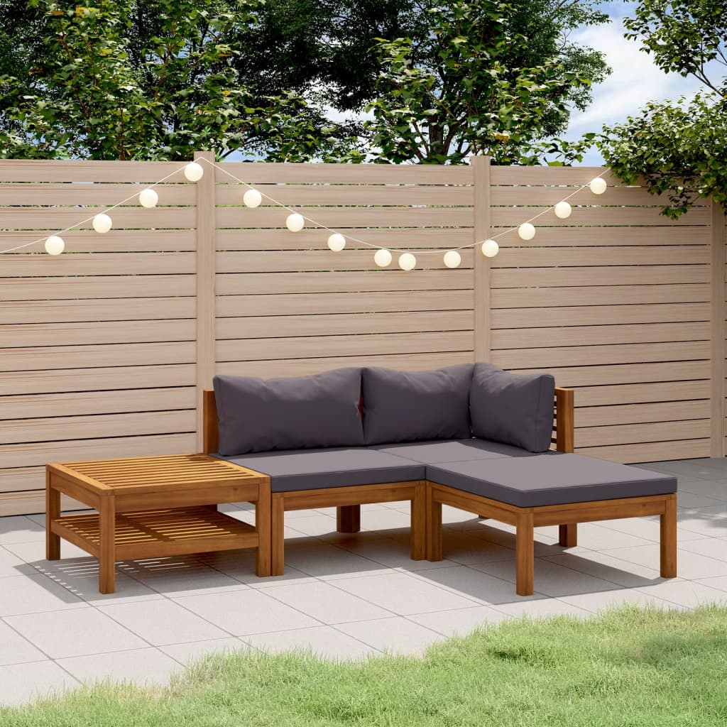 4-tlg. Garten-Lounge-Set mit Auflage Massivholz Akazie
