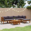 6-tlg. Garten-Lounge-Set mit Auflage Massivholz Akazie