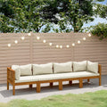 4-Sitzer-Gartensofa mit Creme Kissen Massivholz Akazie