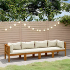 4-Sitzer-Gartensofa mit Creme Kissen Massivholz Akazie