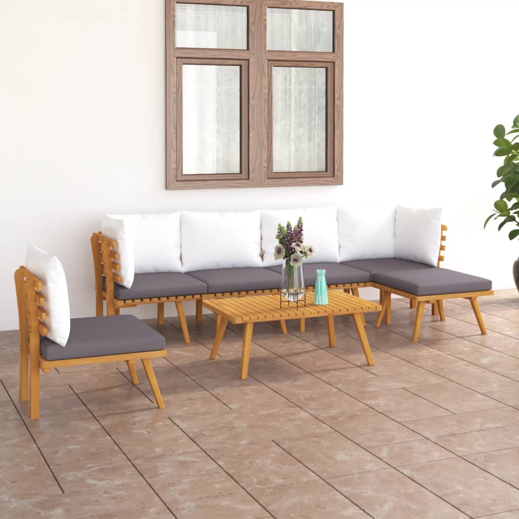 7-tlg. Garten-Lounge-Set mit Kissen Massivholz Akazie