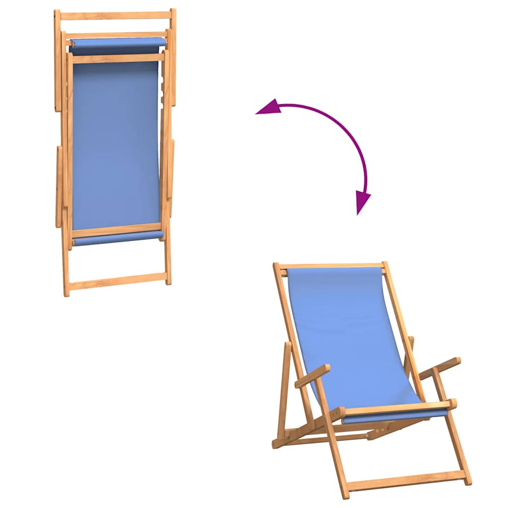 Strandstuhl Klappbar Massivholz Teak Blau