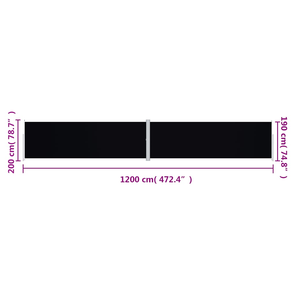 Seitenmarkise Ausziehbar Schwarz 200x1200 cm