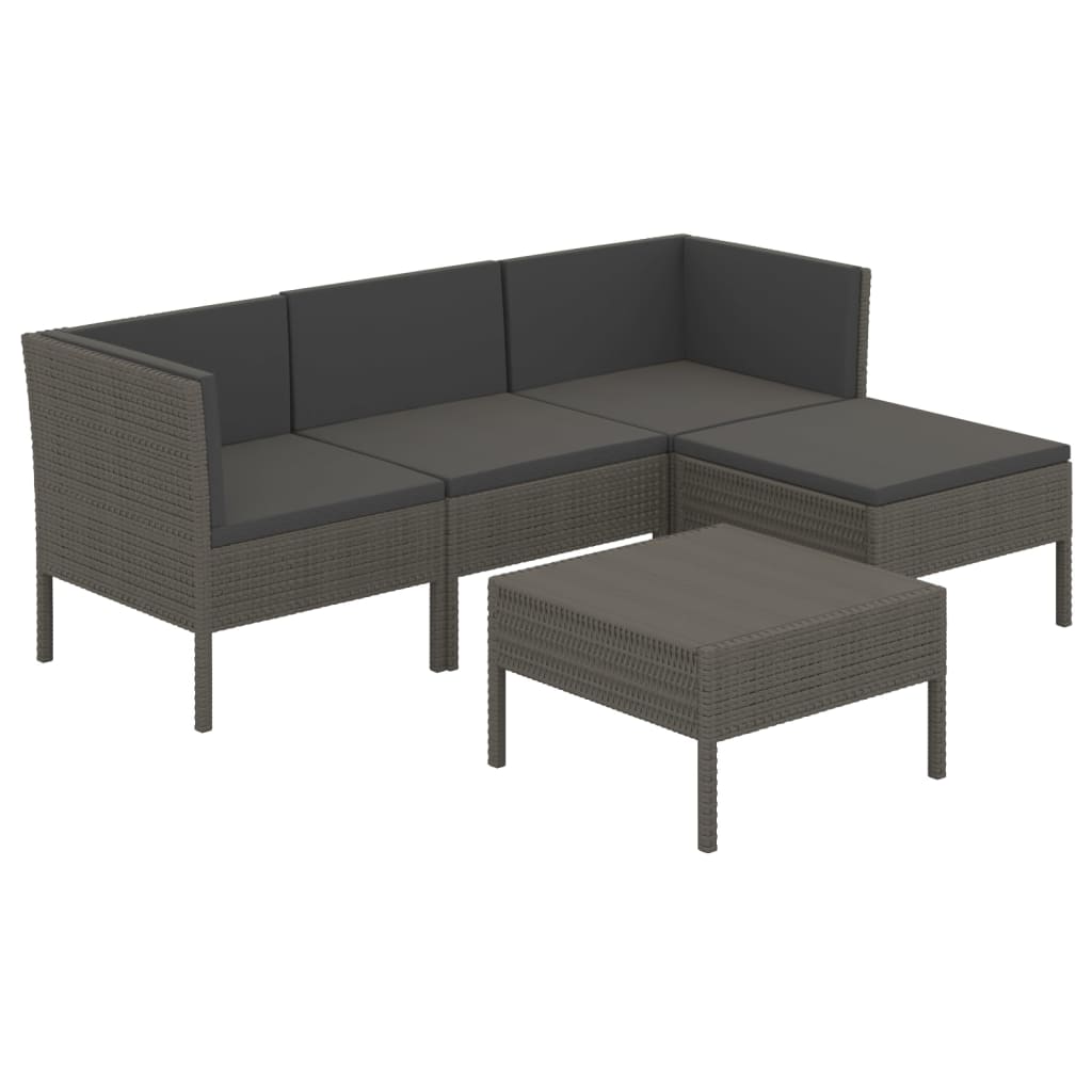 5-tlg. Garten-Lounge-Set mit Auflagen Poly Rattan Grau