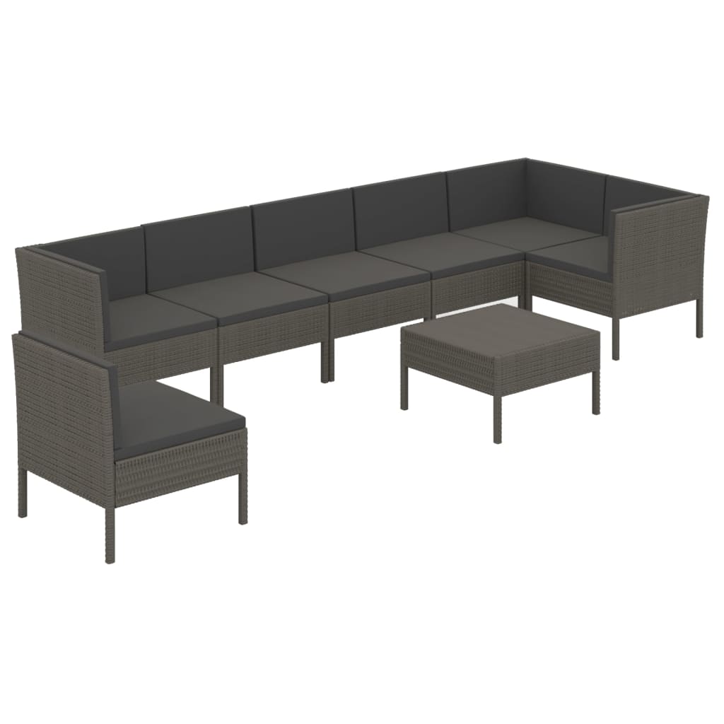 8-tlg. Garten-Lounge-Set mit Auflagen Poly Rattan Grau