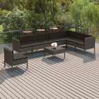 9-tlg. Garten-Lounge-Set mit Auflagen Poly Rattan Grau