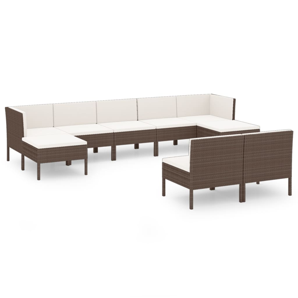 9-tlg. Garten-Lounge-Set mit Auflagen Poly Rattan Braun