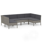 6-tlg. Garten-Lounge-Set mit Auflagen Poly Rattan Grau
