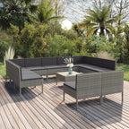 12-tlg. Garten-Lounge-Set mit Auflagen Poly Rattan Grau