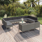 14-tlg. Garten-Lounge-Set mit Auflagen Poly Rattan Grau