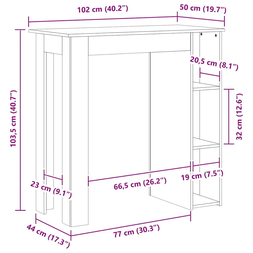 Bartisch mit Regal Braun Eiche 102x50x103,5 cm Holzwerkstoff