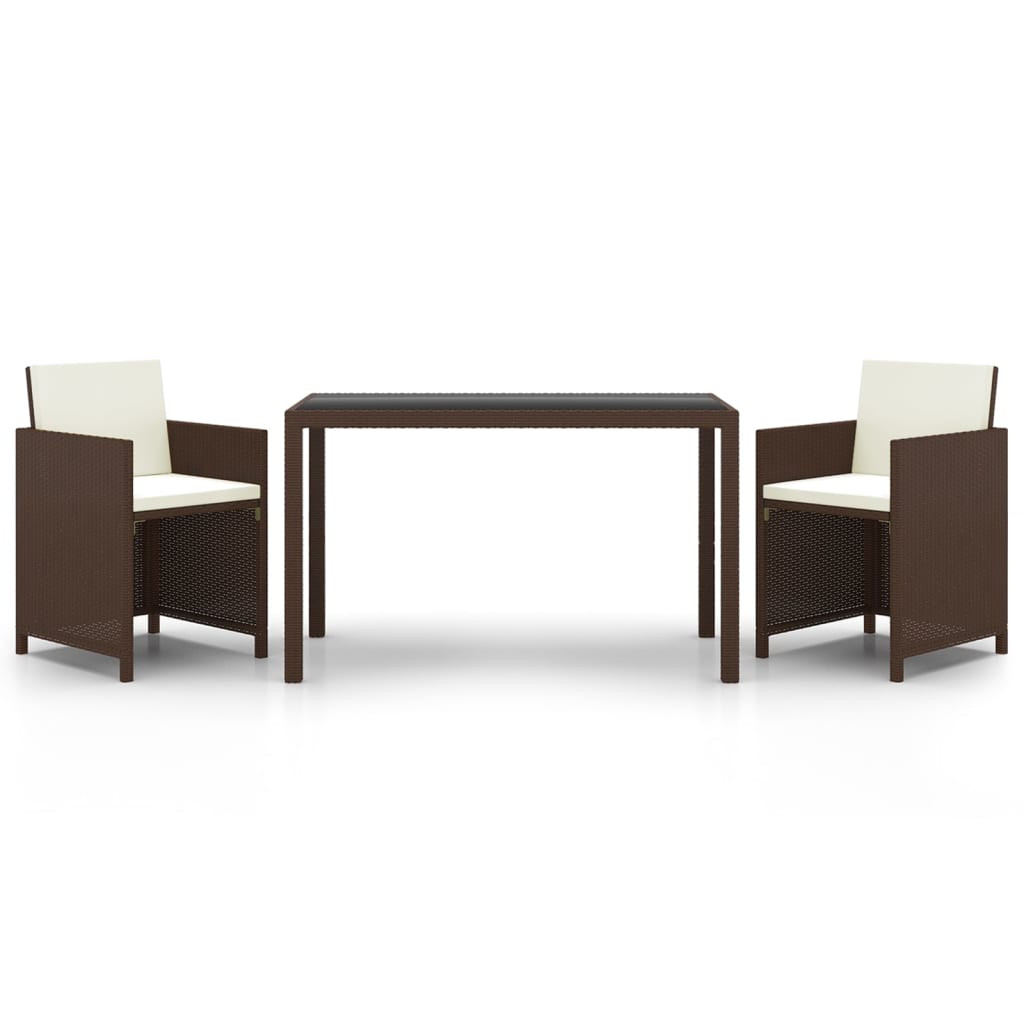 3-tlg. Garten-Essgruppe mit Kissen Poly Rattan Braun