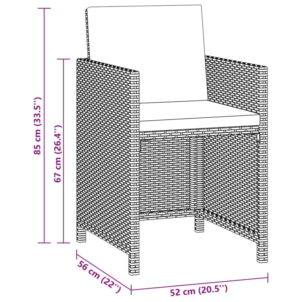 3-tlg. Garten-Essgruppe mit Kissen Poly Rattan Braun