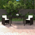 3-tlg. Garten-Essgruppe mit Kissen Poly Rattan Braun