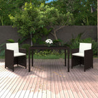 3-tlg. Garten-Essgruppe mit Kissen Poly Rattan Braun