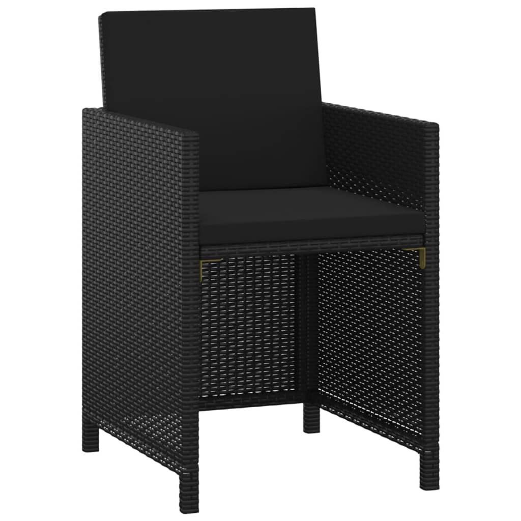 3-tlg. Garten-Essgruppe mit Kissen Poly Rattan Schwarz