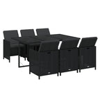 7-tlg. Garten-Essgruppe mit Kissen Poly Rattan Schwarz