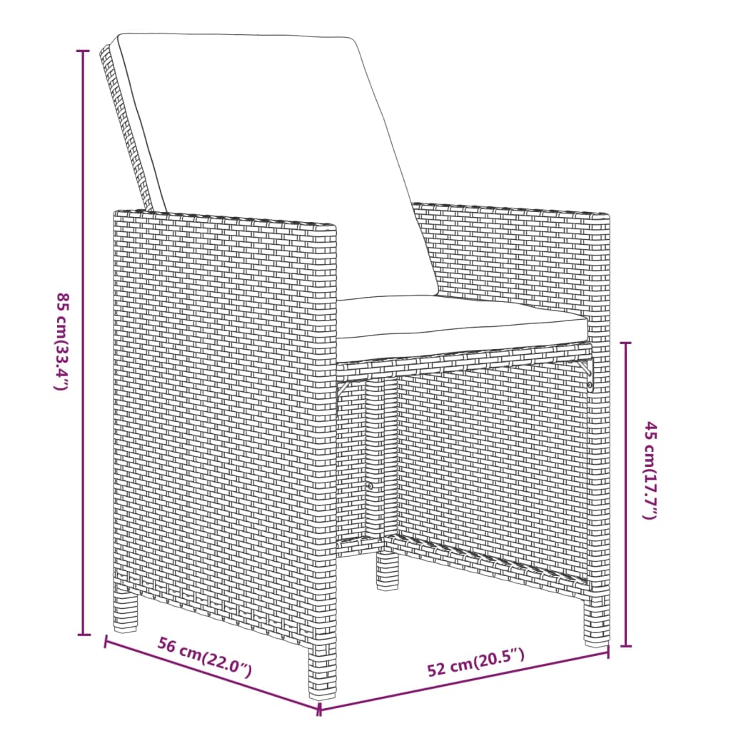 7-tlg. Garten-Essgruppe mit Kissen Poly Rattan Schwarz