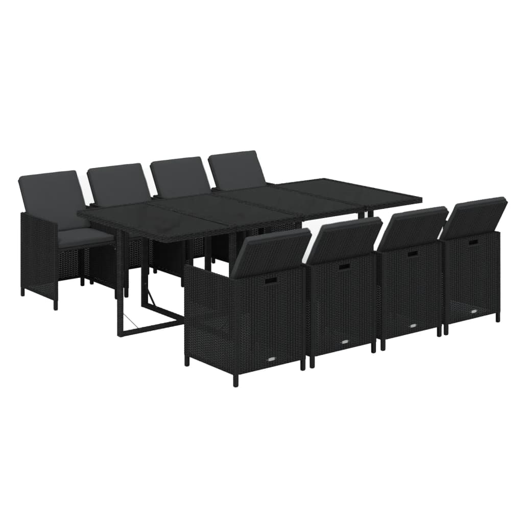 9-tlg. Garten-Essgruppe mit Kissen Poly Rattan Schwarz