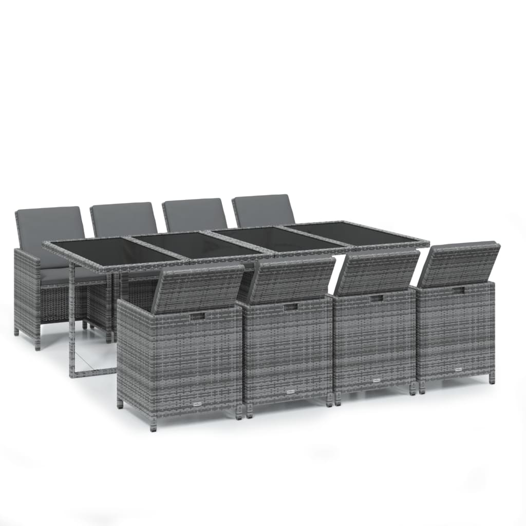 9-tlg. Garten-Essgruppe mit Kissen Poly Rattan Grau