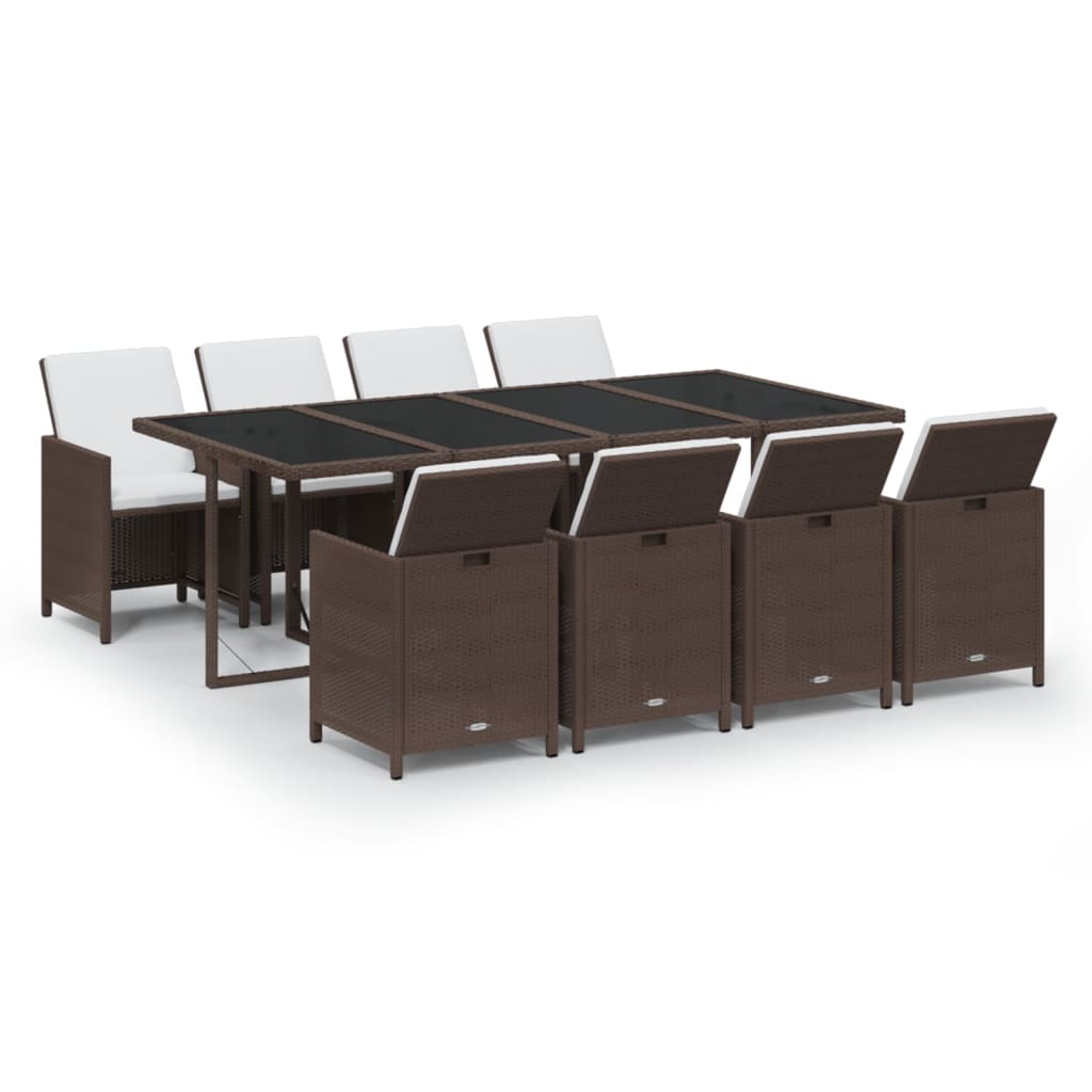 9-tlg. Garten-Essgruppe mit Kissen Poly Rattan Braun
