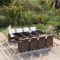 9-tlg. Garten-Essgruppe mit Kissen Poly Rattan Braun
