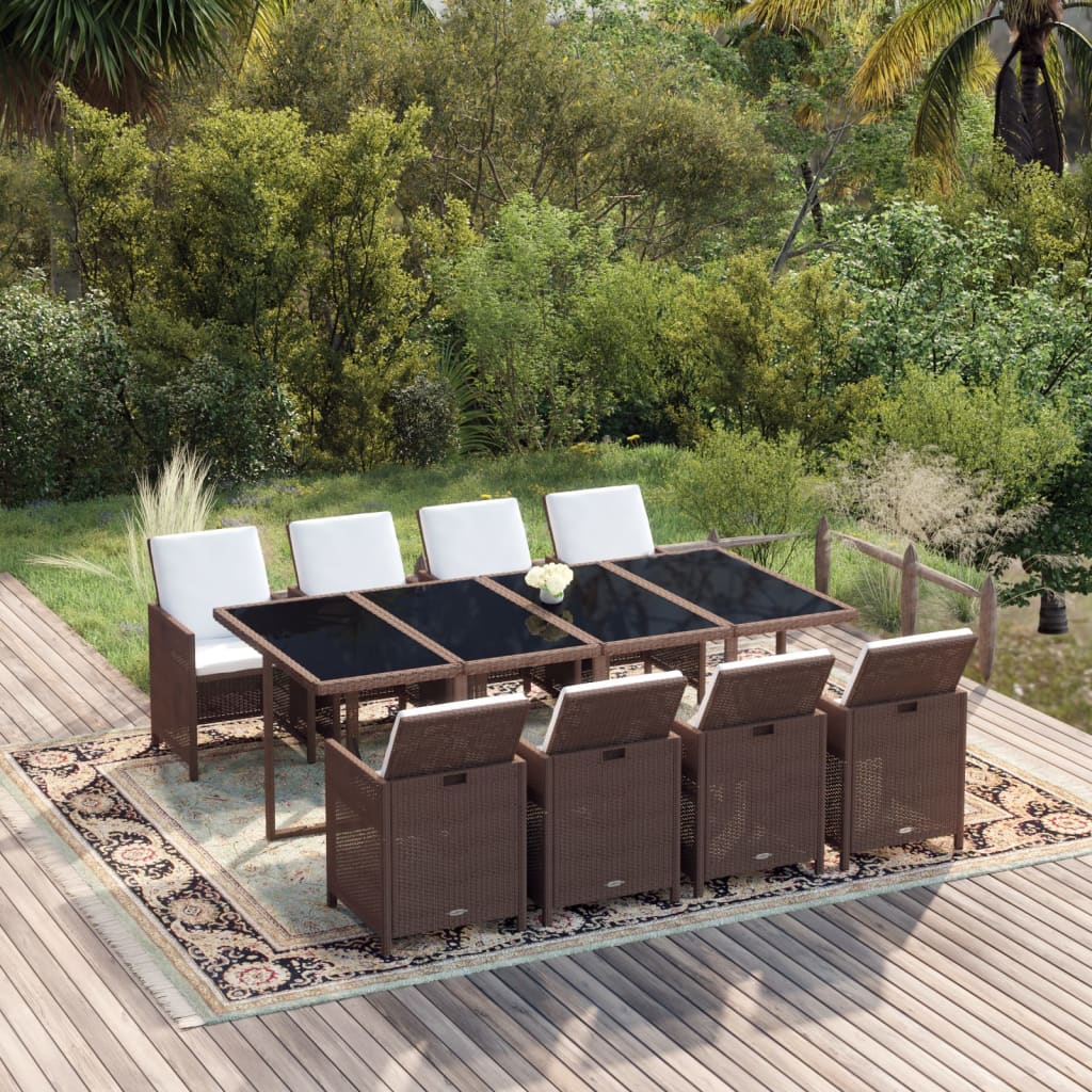 9-tlg. Garten-Essgruppe mit Kissen Poly Rattan Braun