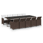 11-tlg. Garten-Essgruppe mit Kissen Poly Rattan Braun