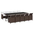 11-tlg. Garten-Essgruppe mit Kissen Poly Rattan Braun