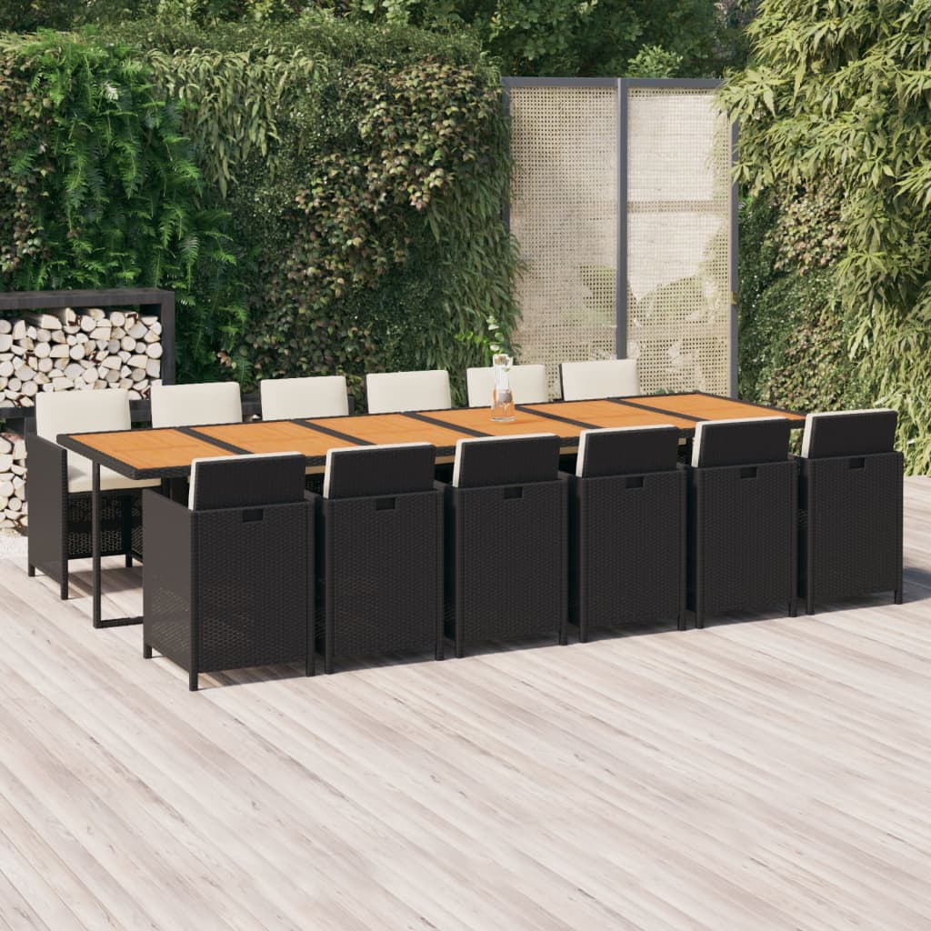 13-tlg. Garten-Essgruppe mit Kissen Poly Rattan Schwarz