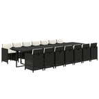15-tlg. Garten-Essgruppe mit Kissen Poly Rattan Schwarz
