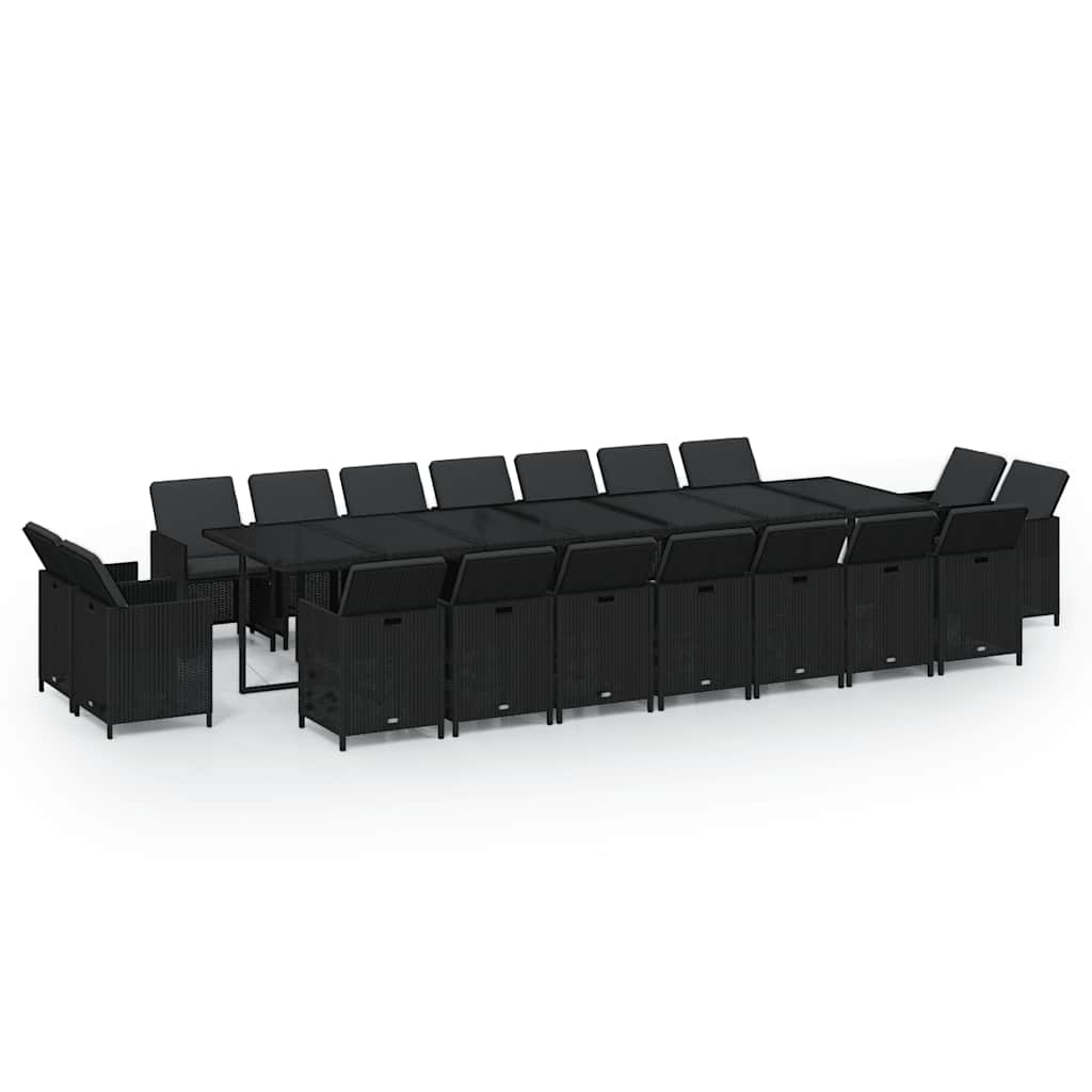19-tlg. Garten-Essgruppe mit Kissen Poly Rattan Schwarz