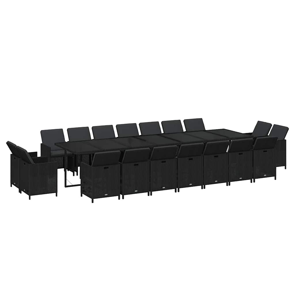 19-tlg. Garten-Essgruppe mit Kissen Poly Rattan Schwarz