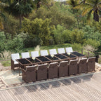 15-tlg. Garten-Essgruppe mit Kissen Poly Rattan Braun