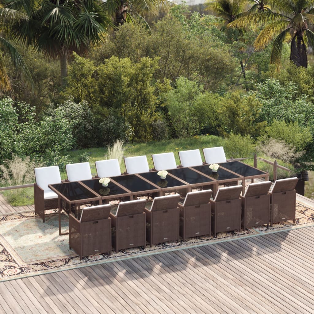 15-tlg. Garten-Essgruppe mit Kissen Poly Rattan Braun