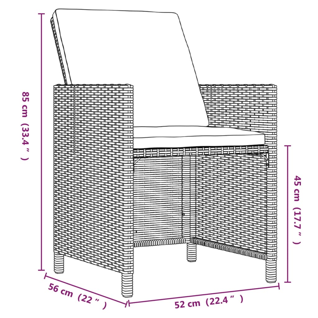 19-tlg. Garten-Essgruppe mit Kissen Schwarz Poly Rattan