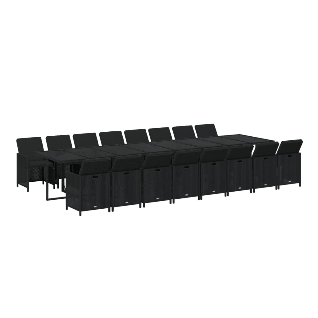 17-tlg. Garten-Essgruppe mit Kissen Schwarz Poly Rattan