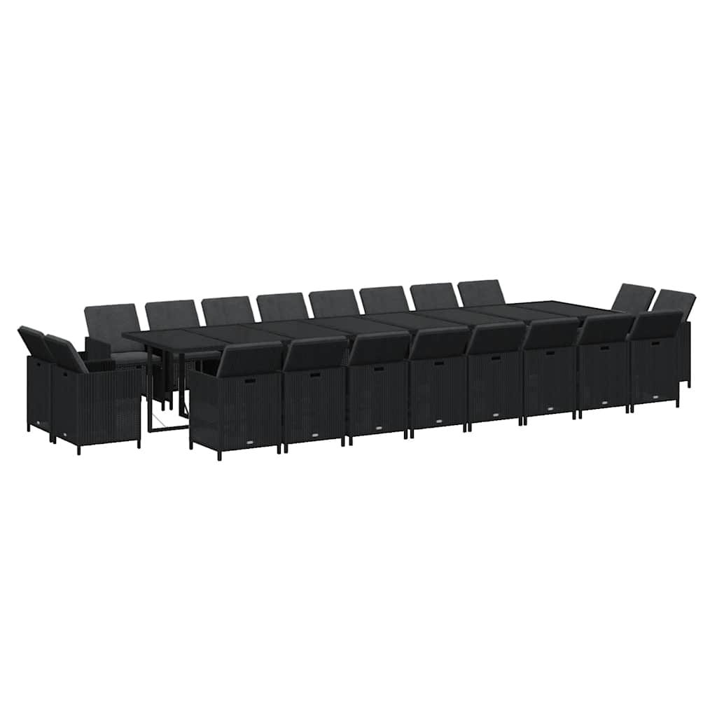 21-tlg. Garten-Essgruppe mit Kissen Poly Rattan Schwarz