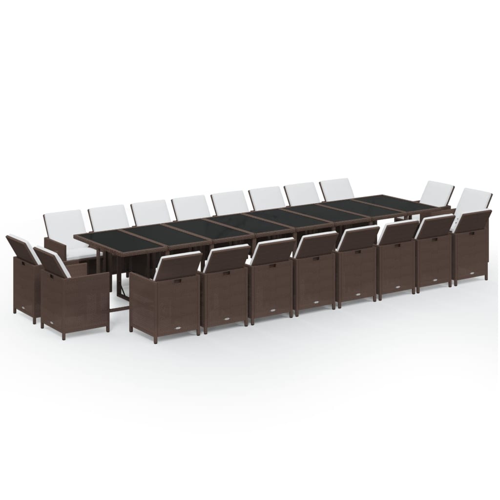 21-tlg. Garten-Essgruppe mit Kissen Poly Rattan Braun