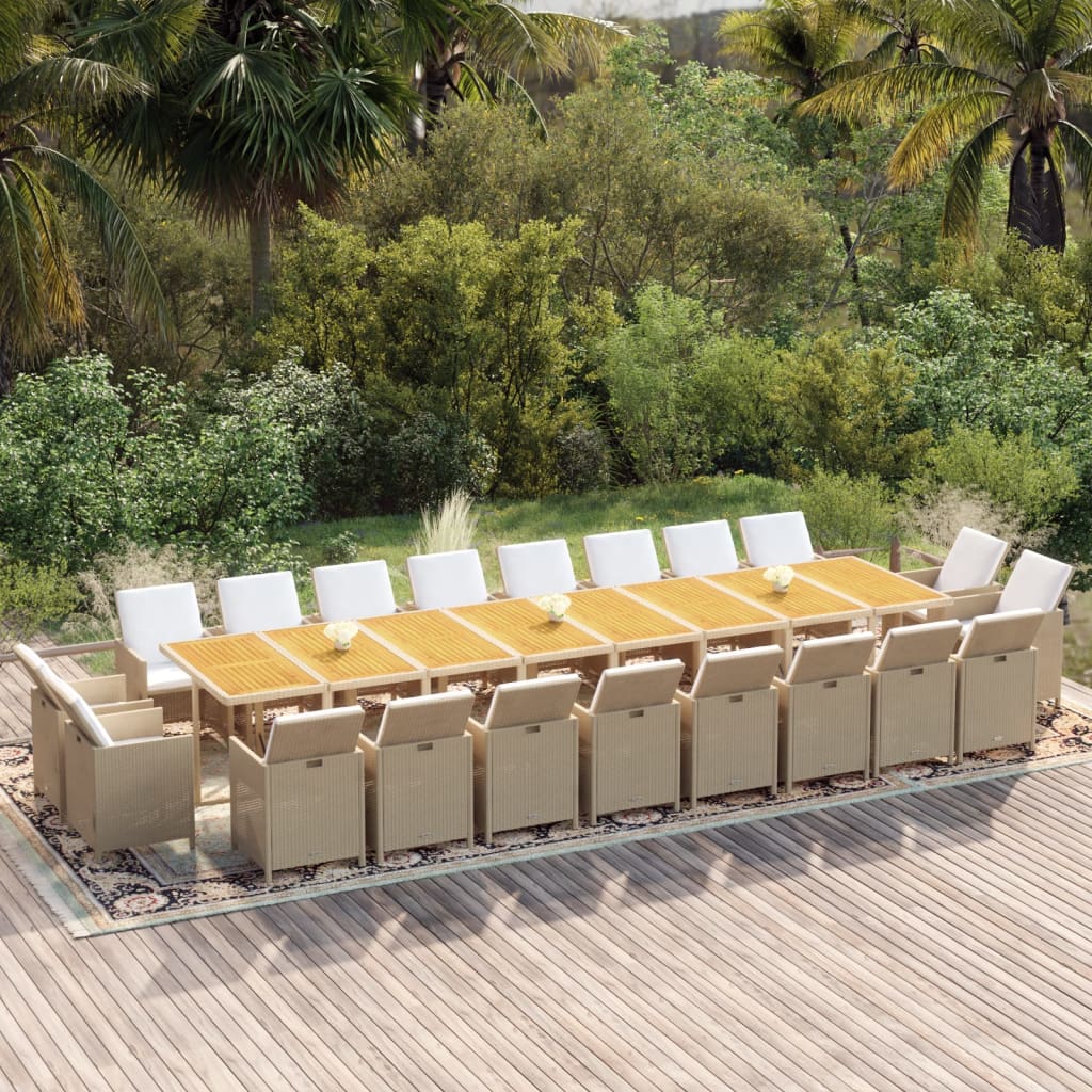 21-tlg. Garten-Essgruppe mit Kissen Poly Rattan Beige