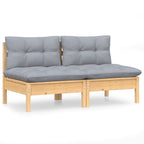 2-Sitzer-Gartensofa mit Grauen Kissen Massivholz Kiefer