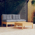 3-tlg. Garten-Lounge-Set mit Grauen Kissen Kiefernholz