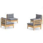 4-tlg. Garten-Lounge-Set mit Grauen Kissen Kiefernholz