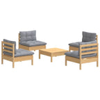 5-tlg. Garten-Lounge-Set mit Grauen Kissen Kiefernholz