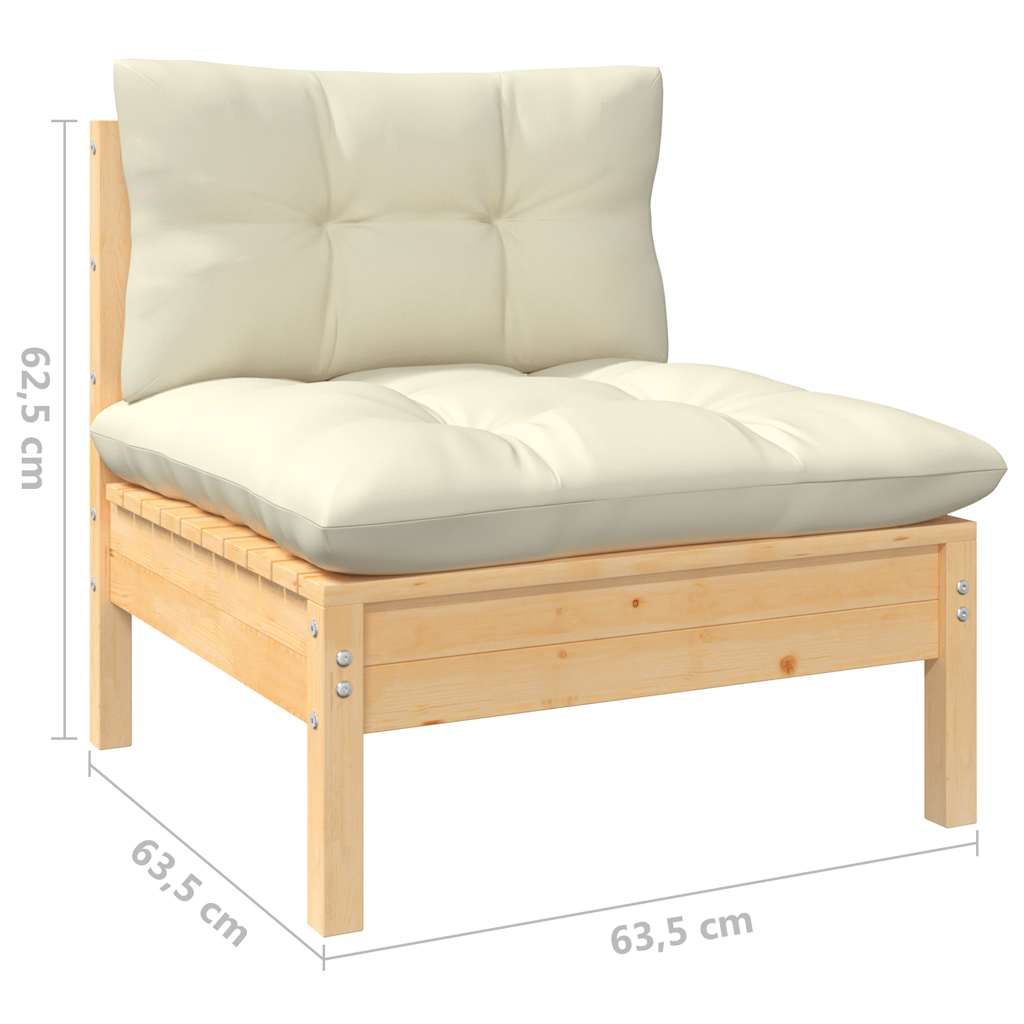 3-Sitzer-Gartensofa mit Creme Kissen Massivholz Kiefer