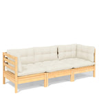 3-Sitzer-Gartensofa mit Creme Kissen Massivholz Kiefer