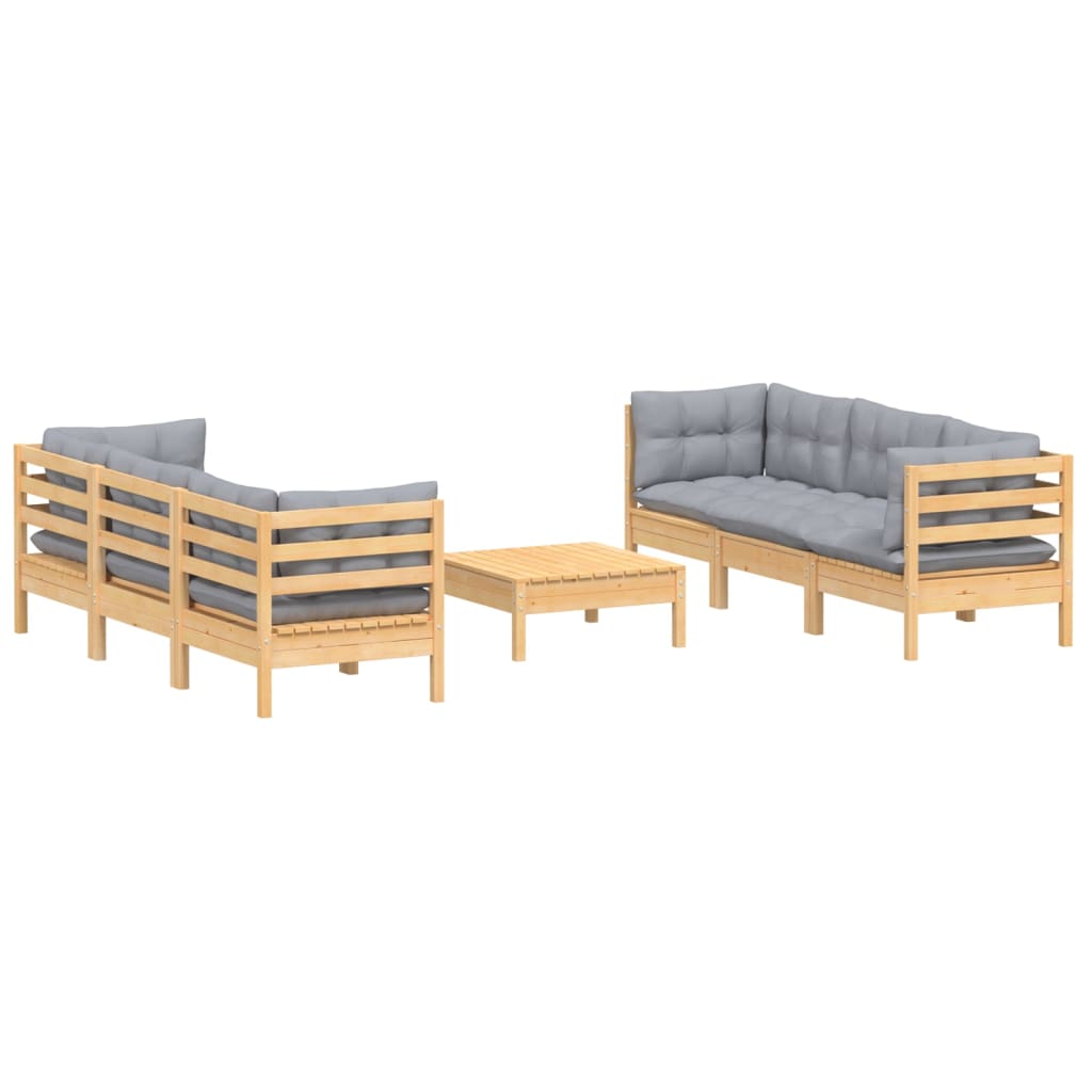 7-tlg. Garten-Lounge-Set mit Grauen Kissen Kiefernholz