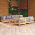 8-tlg. Garten-Lounge-Set mit Grauen Kissen Kiefer Massivholz