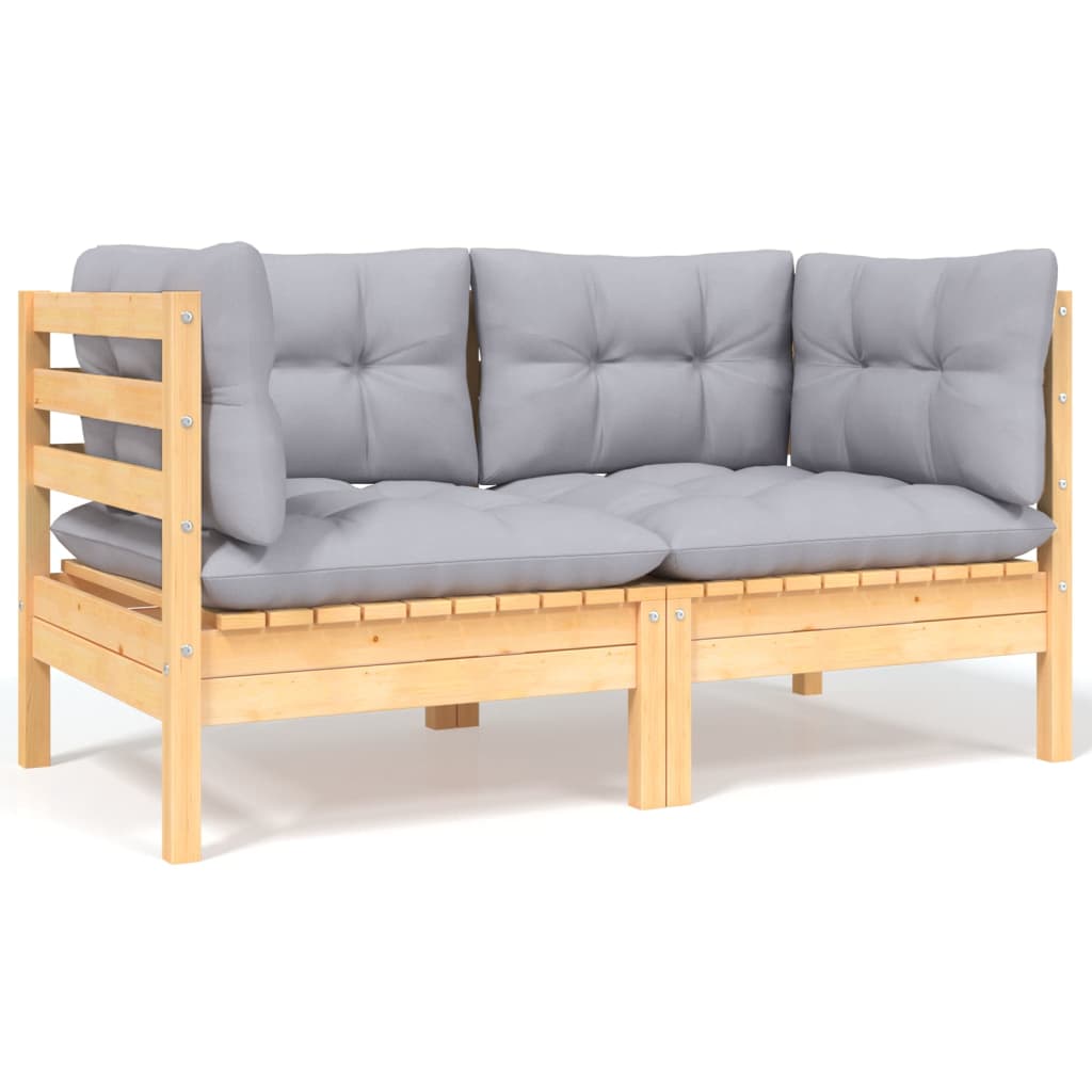 9-tlg. Garten-Lounge-Set mit Grauen Kissen Kiefer Massivholz